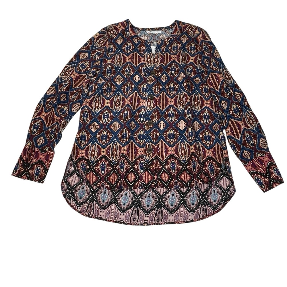 DR2 by Daniel Rainn Paisley Button-Up Blouse LS Lightweight Rayon Size Medium
